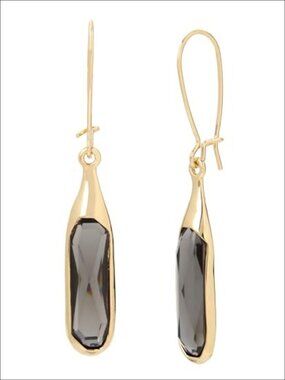 Faceted Stone Long Drop Dangle Earrings Gold-tone Metal 2.5in